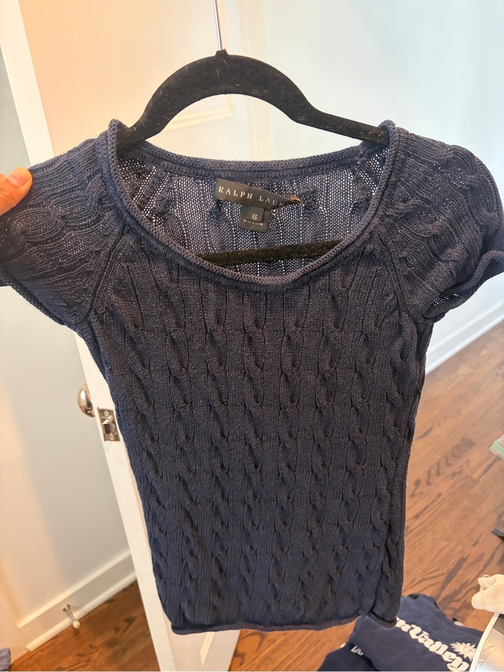 VTG Ralph Lauren Navy Cable Knit Short-Sleeve Top